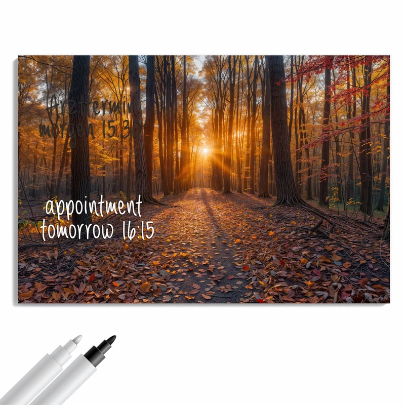 Metall Magnettafel - Sonne im Herbstwald