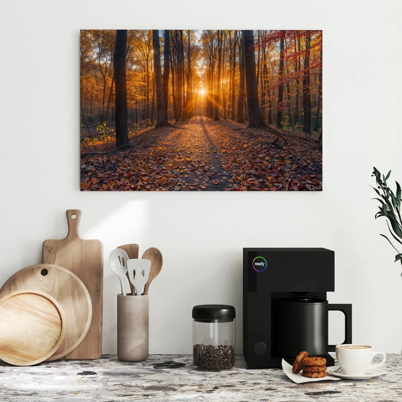 Metall Magnettafel - Sonne im Herbstwald