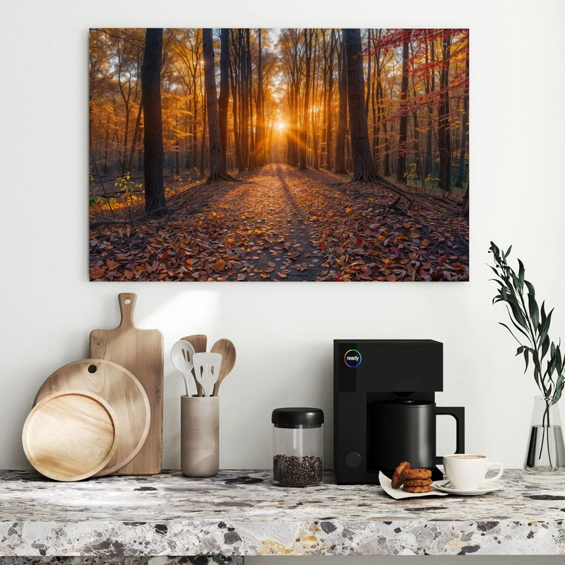 Metall Magnettafel - Sonne im Herbstwald