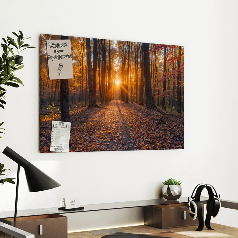 Metall Magnettafel - Sonne im Herbstwald