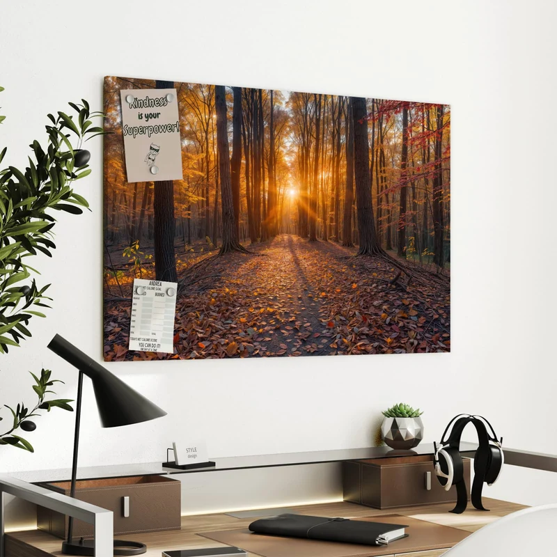 Metall Magnettafel - Sonne im Herbstwald