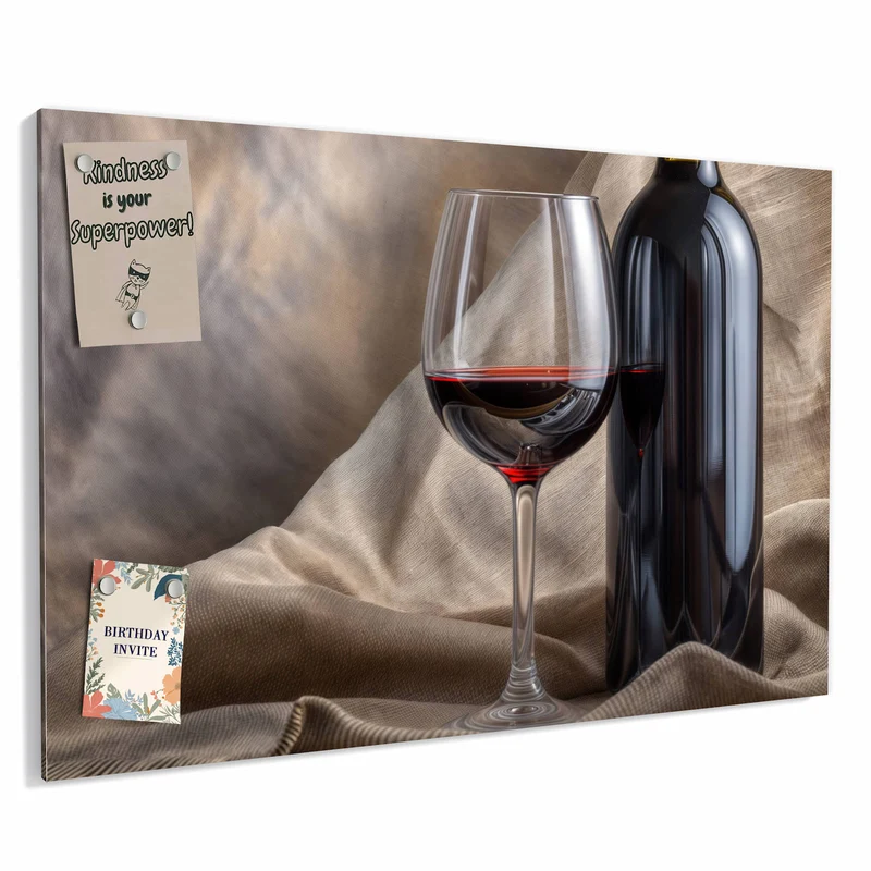 Metall Magnettafel - Weinflasche und Glas