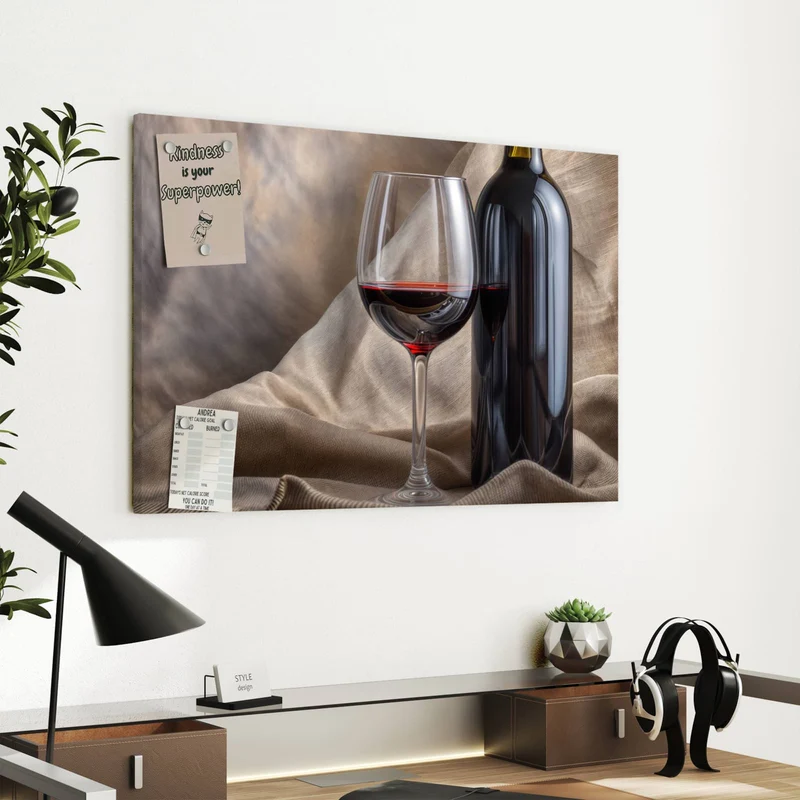 Metall Magnettafel - Weinflasche und Glas