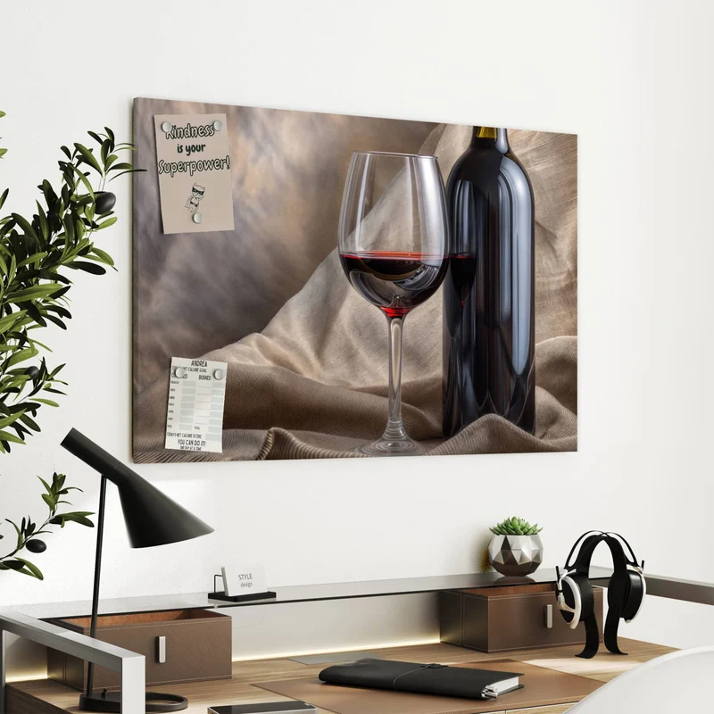 Metall Magnettafel - Weinflasche und Glas