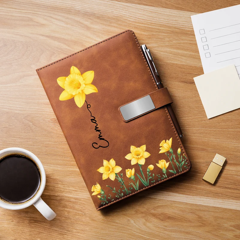 Name + Geburtstagsmonat Blume - Personalisierte Geschenke Für Frauen | Notizbuch Mit Stift