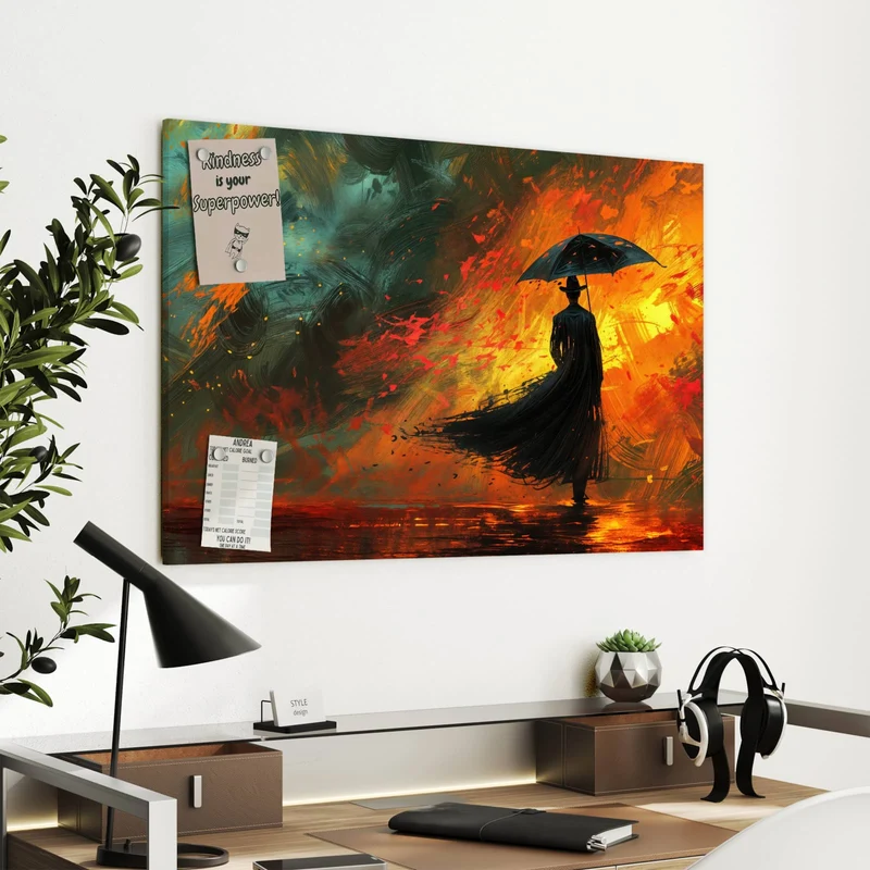 Metall Magnettafel - Silhouette mit Schirm