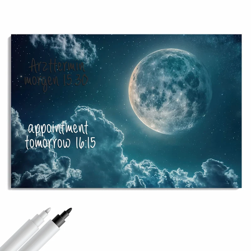 Metall Magnettafel - Mond über Wolken