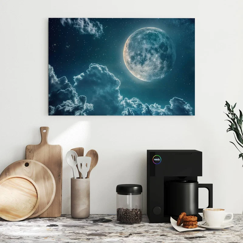 Metall Magnettafel - Mond über Wolken