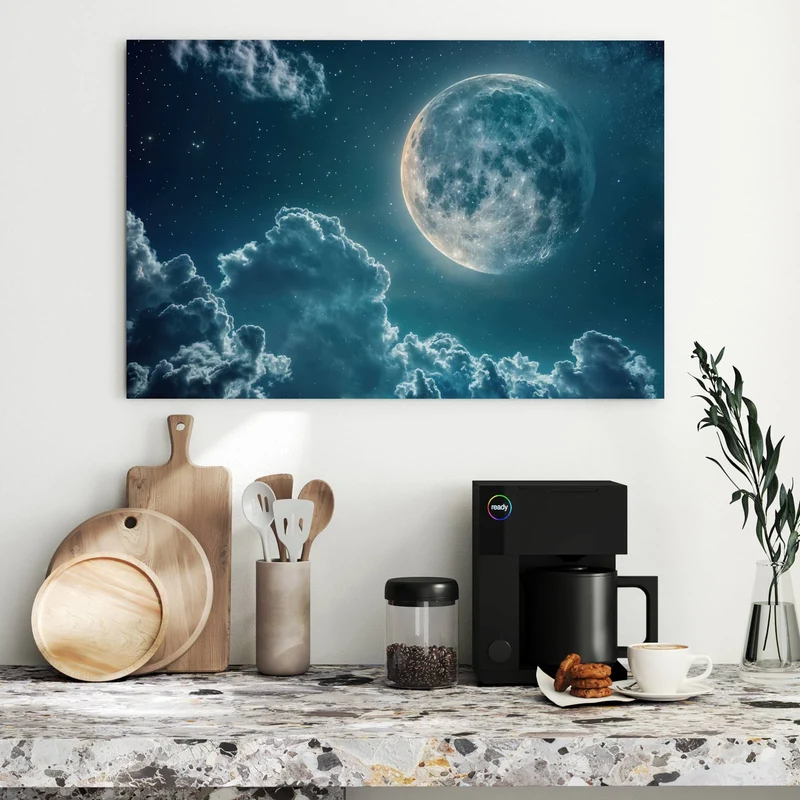 Metall Magnettafel - Mond über Wolken