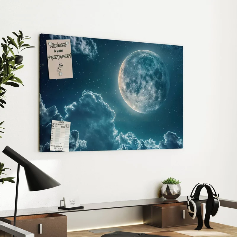 Metall Magnettafel - Mond über Wolken
