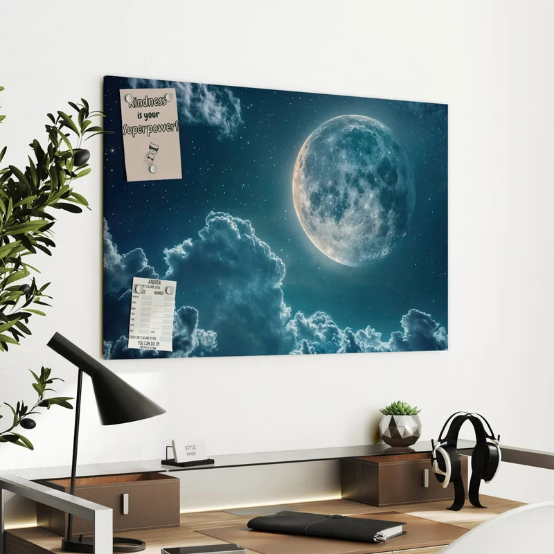 Metall Magnettafel - Mond über Wolken