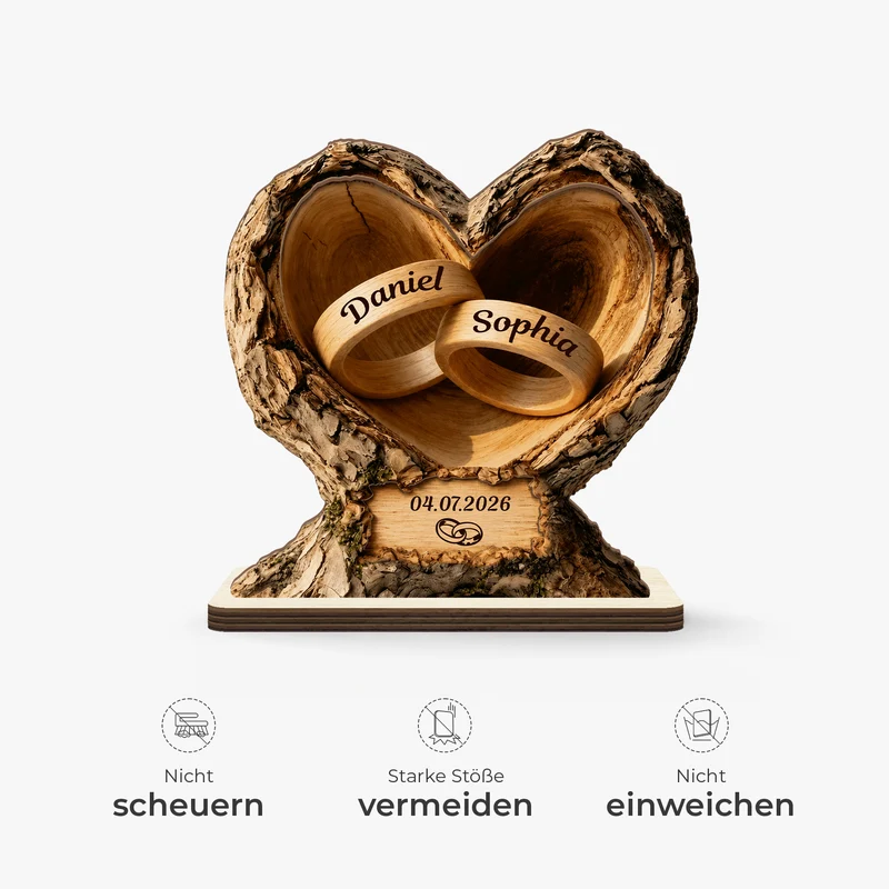 [3D-Optik] Hochzeitsringe - Personalisierte Geschenke Paar | Holzaufsteller Mit Standfuß