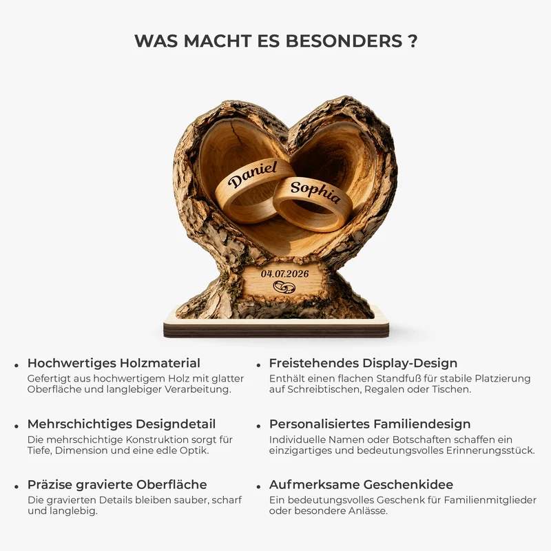 [3D-Optik] Hochzeitsringe - Personalisierte Geschenke Paar | Holzaufsteller Mit Standfuß