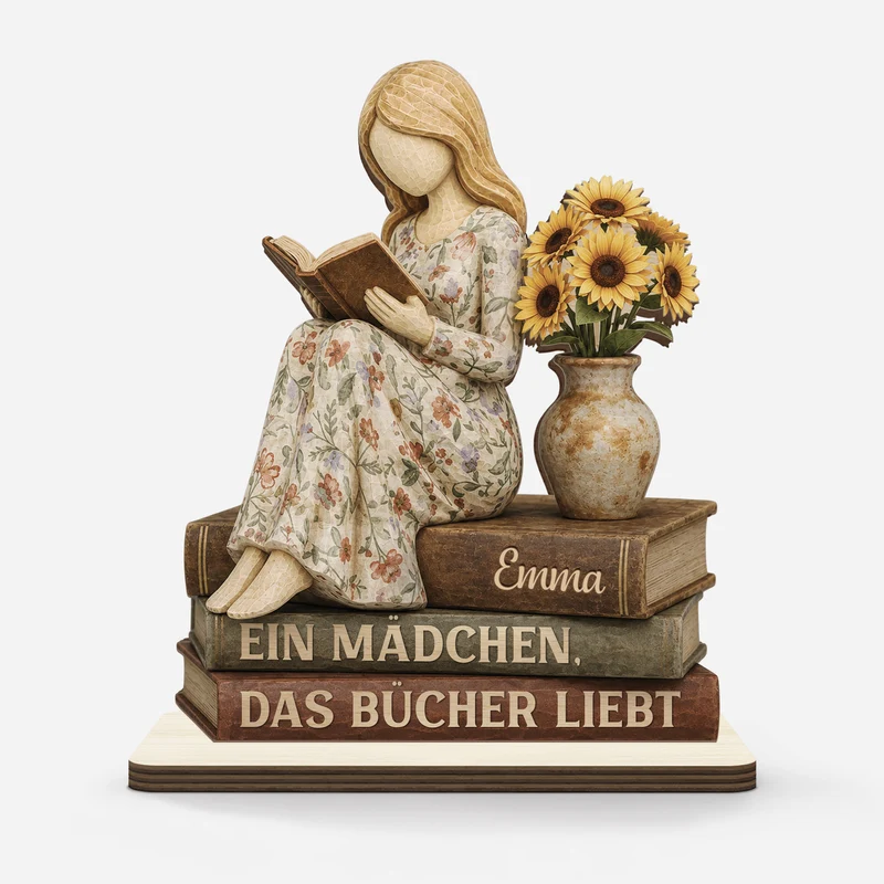 [3D-Optik] Einfach Ein Mädchen Das Bücher Liebt - Personalisierte Geschenke Für Leseratten Frauen | Holzaufsteller Mit Standfuß