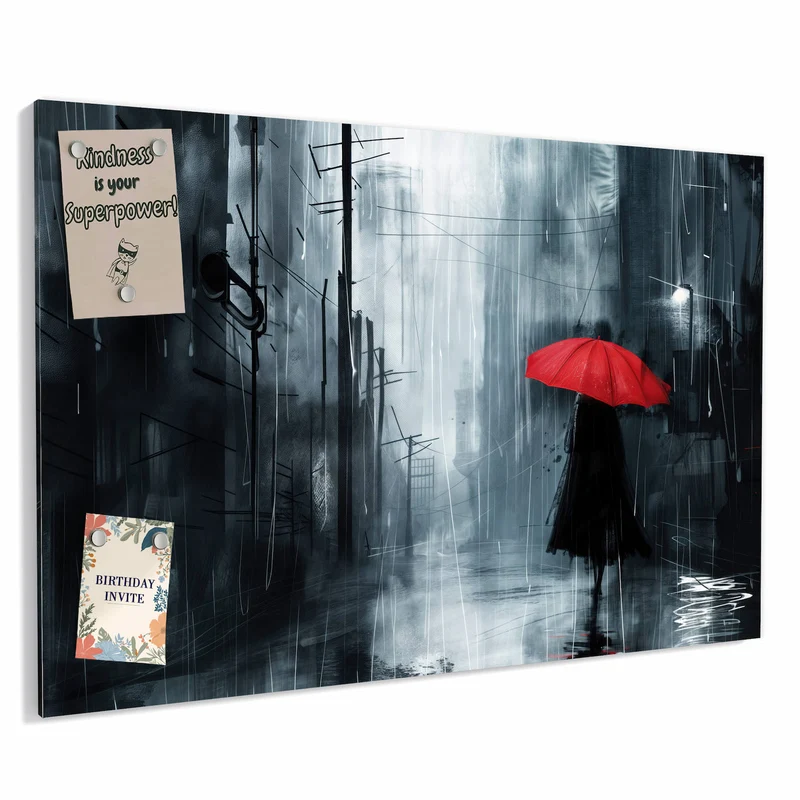 Metall Magnettafel - Roter Schirm im Regen
