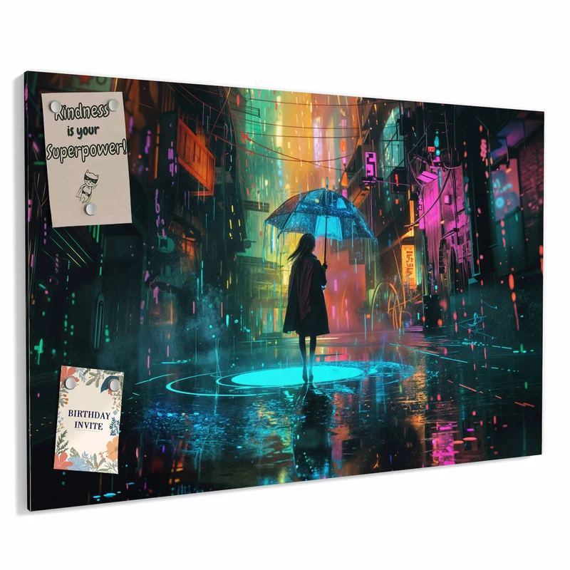Metall Magnettafel - Frau im Neonregen