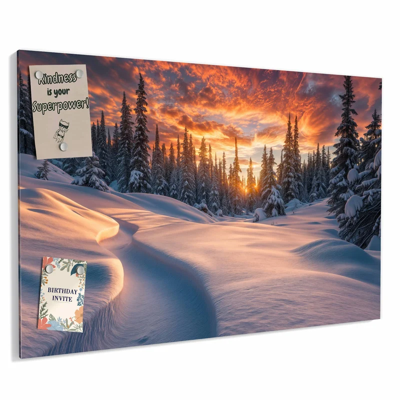 Metall Magnettafel - Roter Himmel über Schnee
