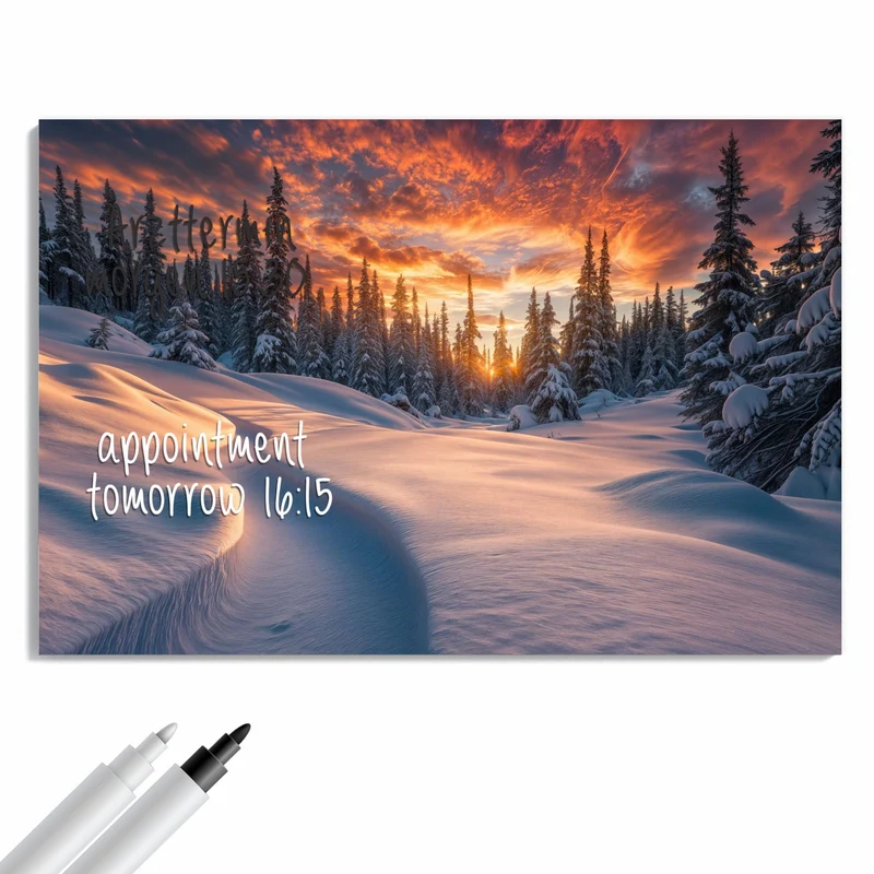 Metall Magnettafel - Roter Himmel über Schnee
