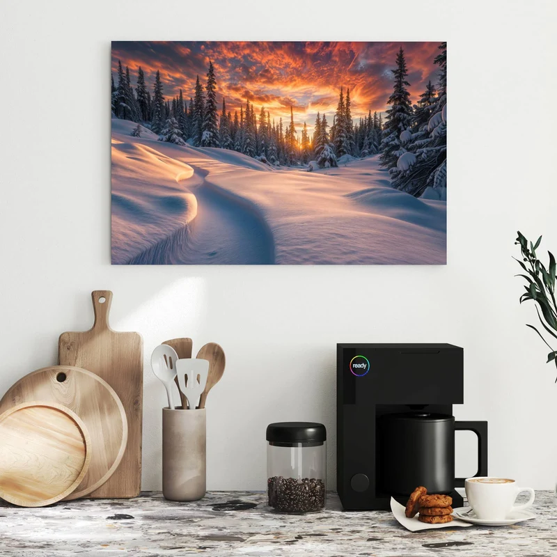 Metall Magnettafel - Roter Himmel über Schnee