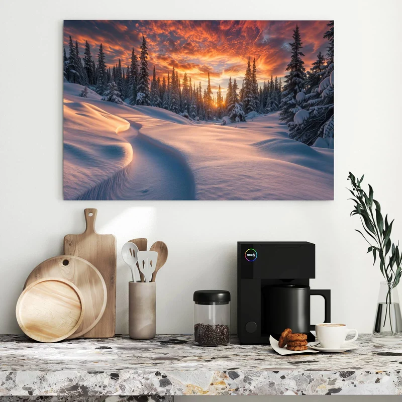 Metall Magnettafel - Roter Himmel über Schnee