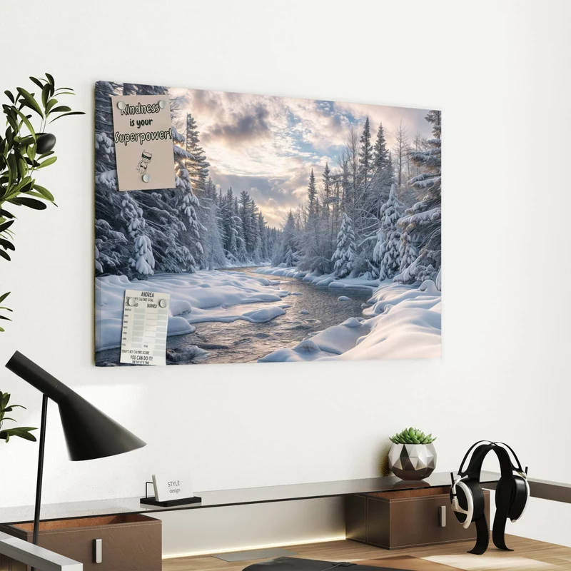Metall Magnettafel - Verschneiter Flusslauf