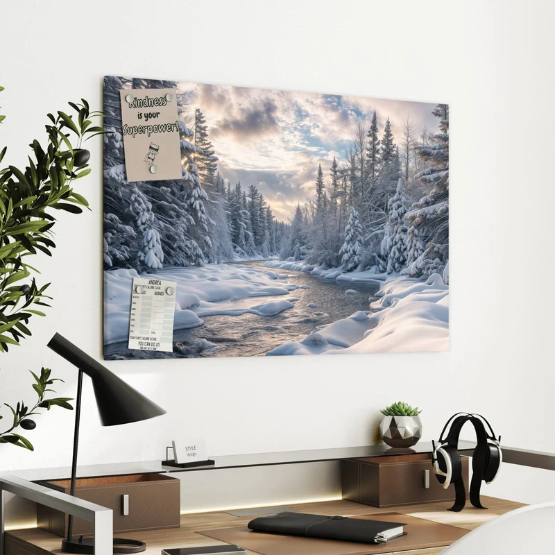 Metall Magnettafel - Verschneiter Flusslauf