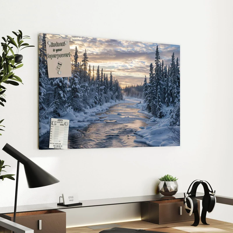 Metall Magnettafel - Fluss zwischen Tannen