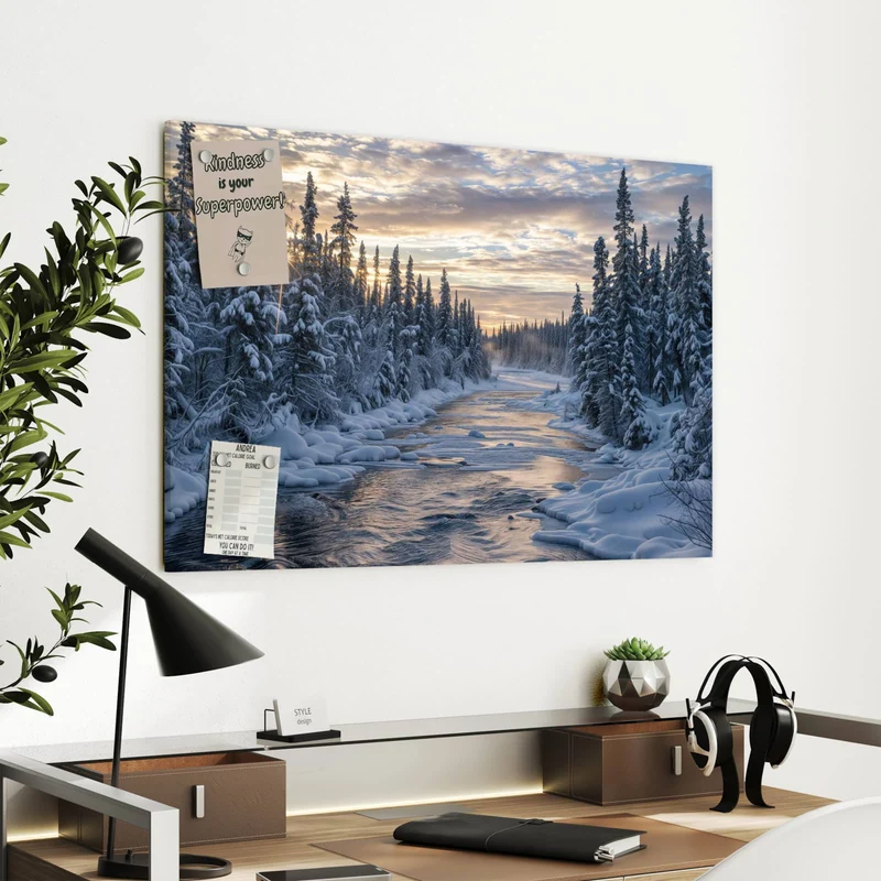 Metall Magnettafel - Fluss zwischen Tannen