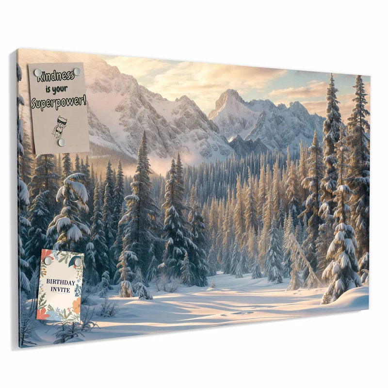 Metall Magnettafel - Verschneiter Tannenwald