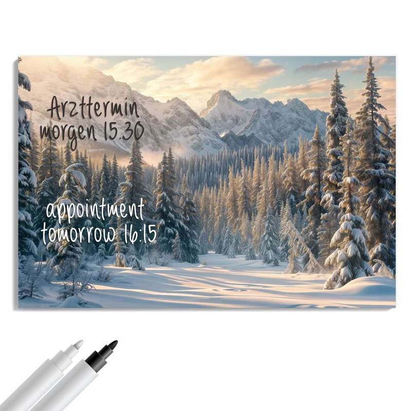 Metall Magnettafel - Verschneiter Tannenwald