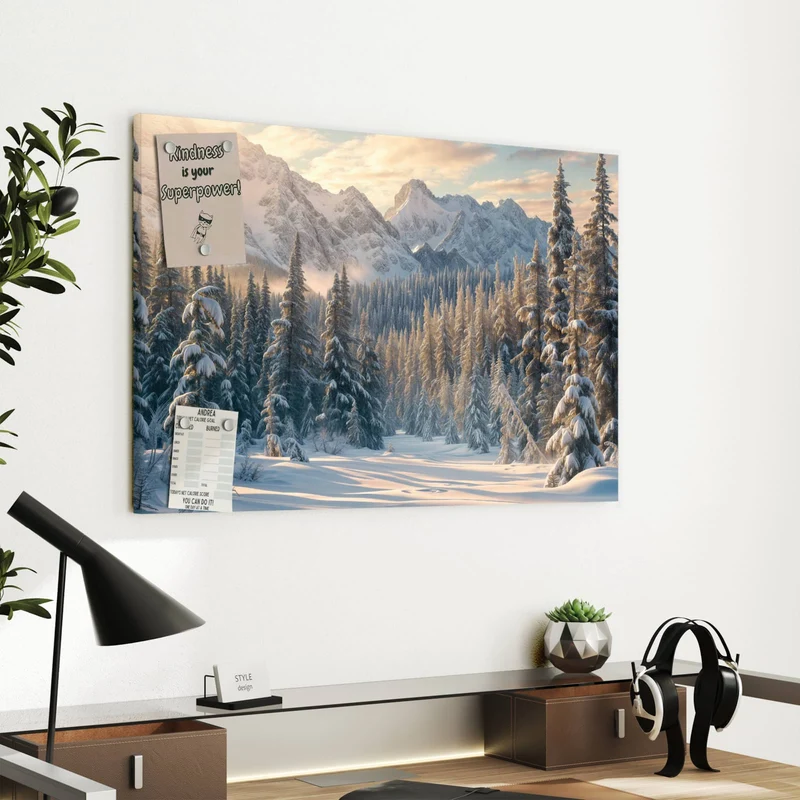 Metall Magnettafel - Verschneiter Tannenwald