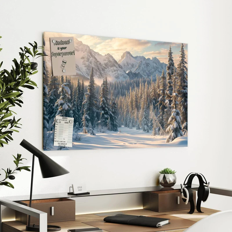 Metall Magnettafel - Verschneiter Tannenwald