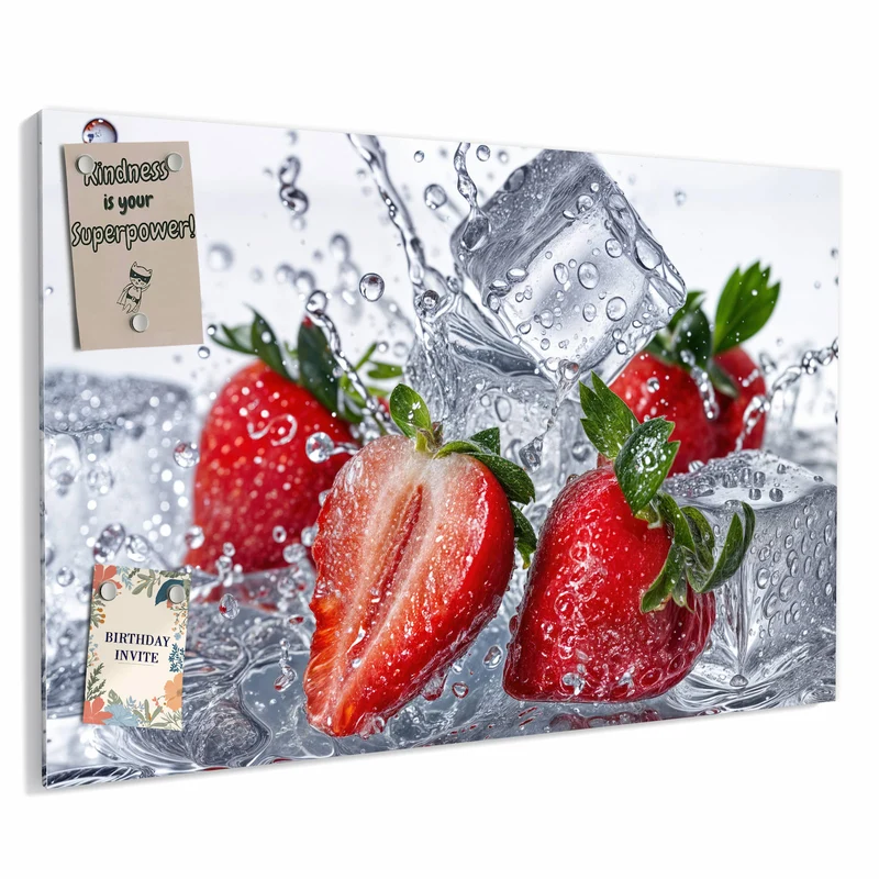 Metall Magnettafel - Erdbeeren auf Eis