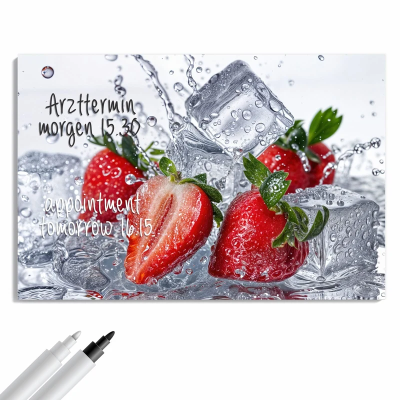 Metall Magnettafel - Erdbeeren auf Eis