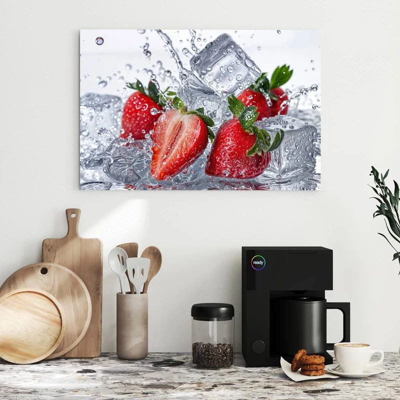 Metall Magnettafel - Erdbeeren auf Eis