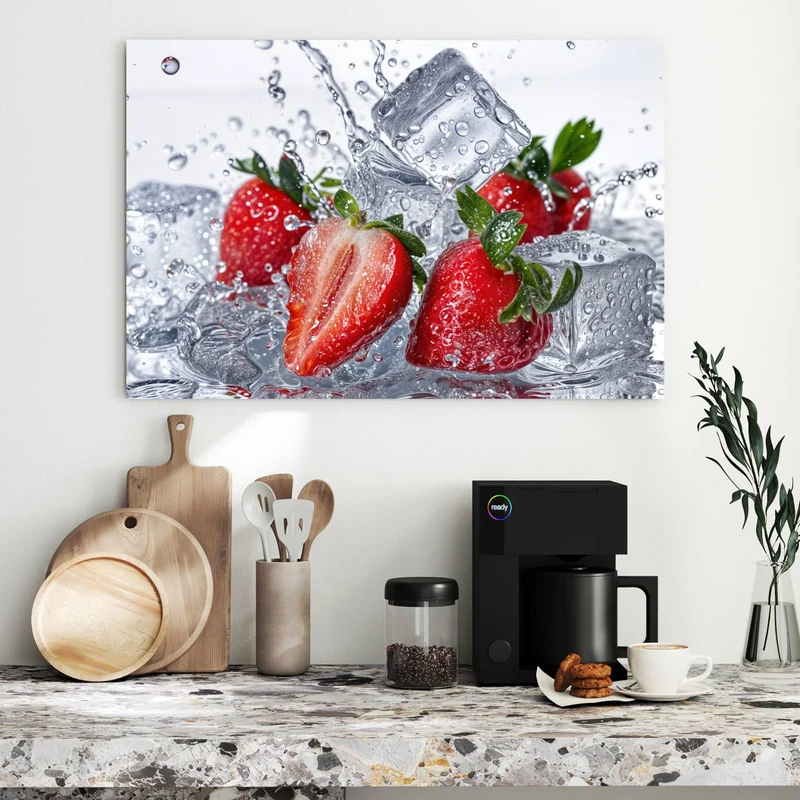 Metall Magnettafel - Erdbeeren auf Eis