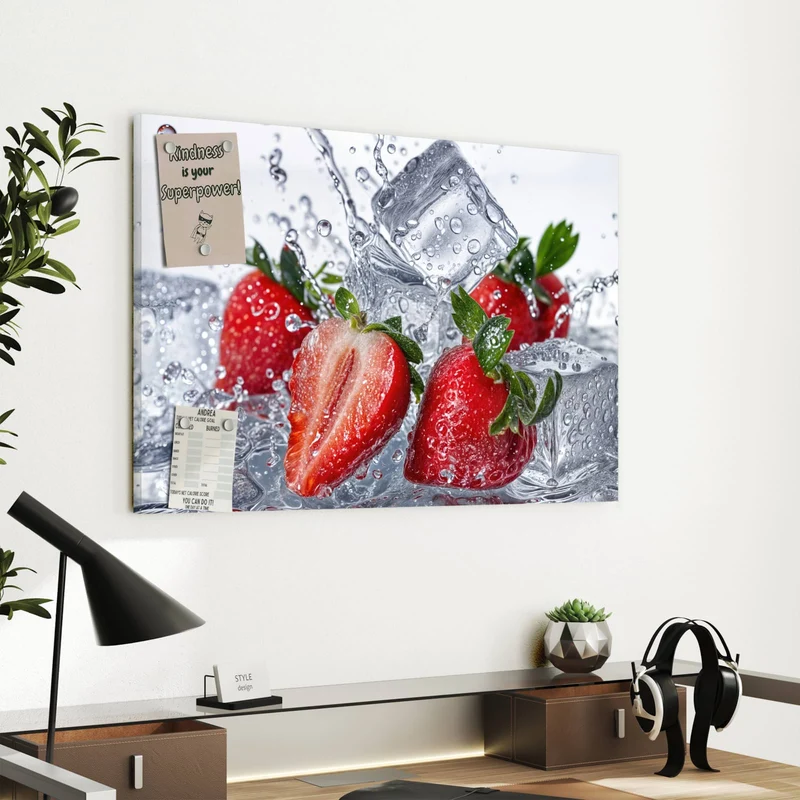 Metall Magnettafel - Erdbeeren auf Eis