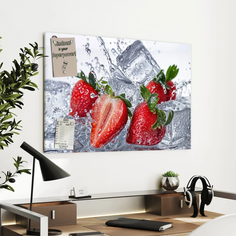 Metall Magnettafel - Erdbeeren auf Eis