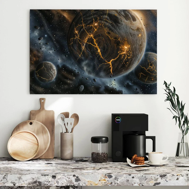 Metall Magnettafel - Planeten mit Lavarissen