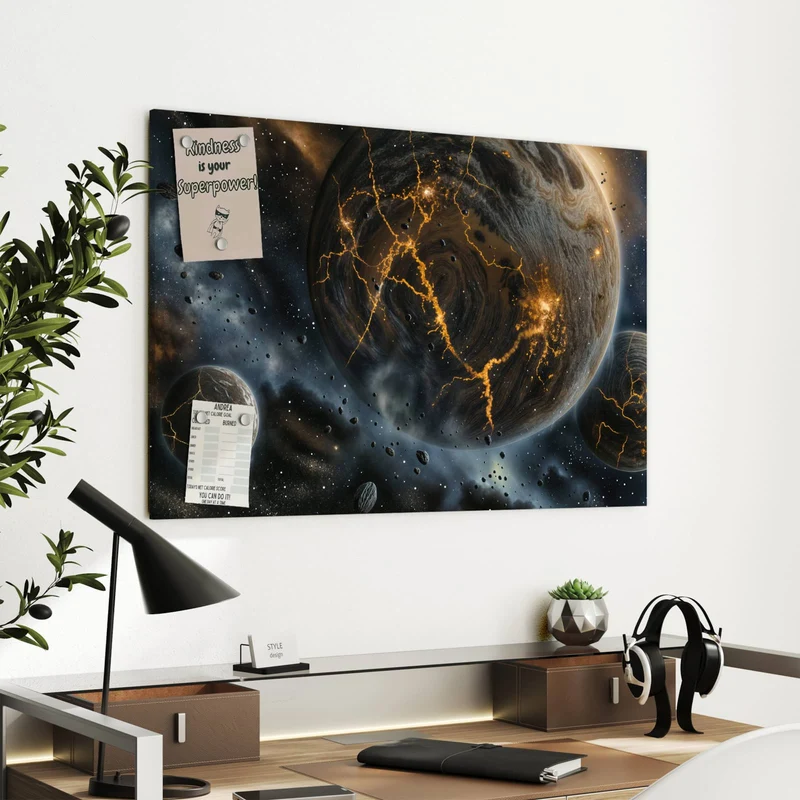 Metall Magnettafel - Planeten mit Lavarissen