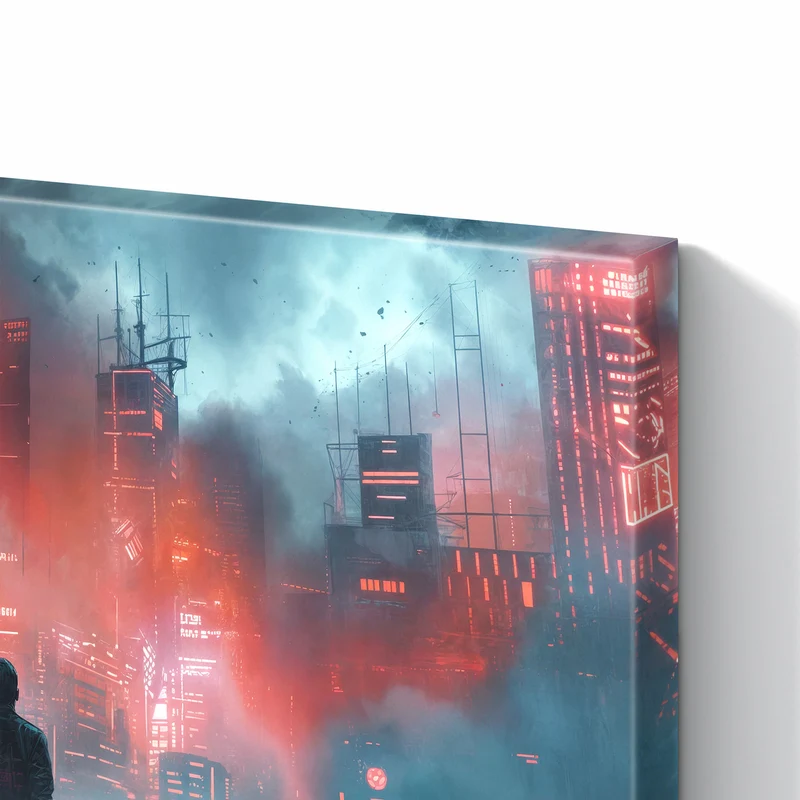 Metall Magnettafel - Stadt im roten Neonlicht