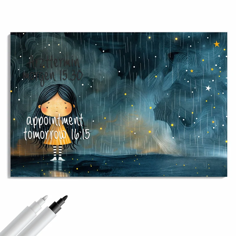 Metall Magnettafel - Mädchen im Regen