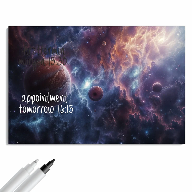 Metall Magnettafel - Zwei Planeten im Nebel