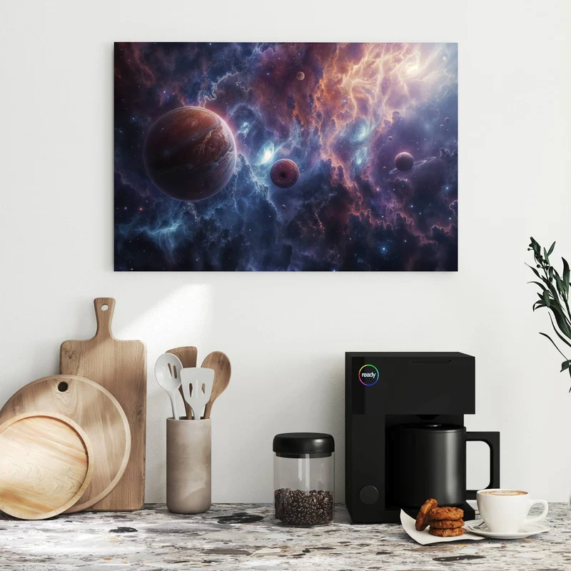 Metall Magnettafel - Zwei Planeten im Nebel