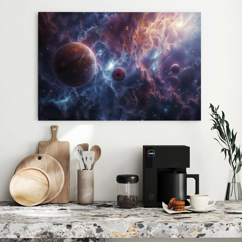 Metall Magnettafel - Zwei Planeten im Nebel