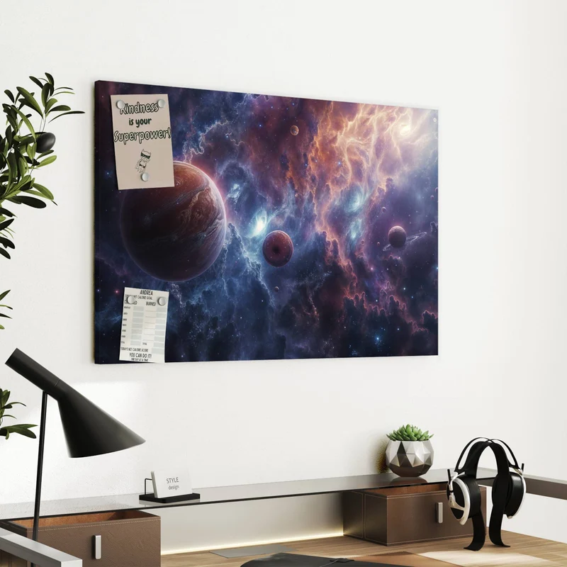 Metall Magnettafel - Zwei Planeten im Nebel