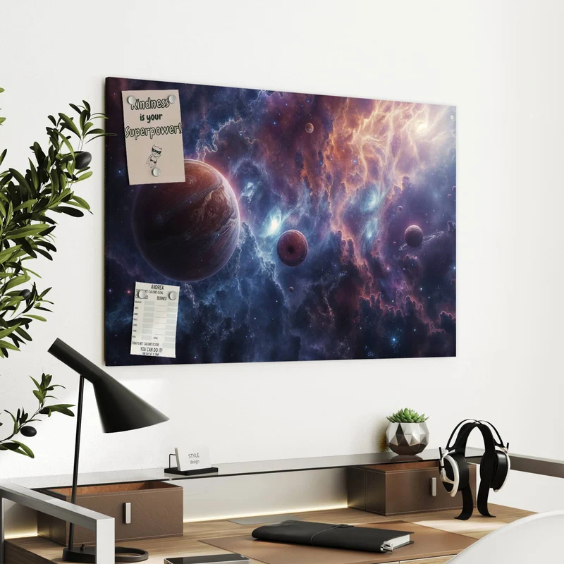 Metall Magnettafel - Zwei Planeten im Nebel