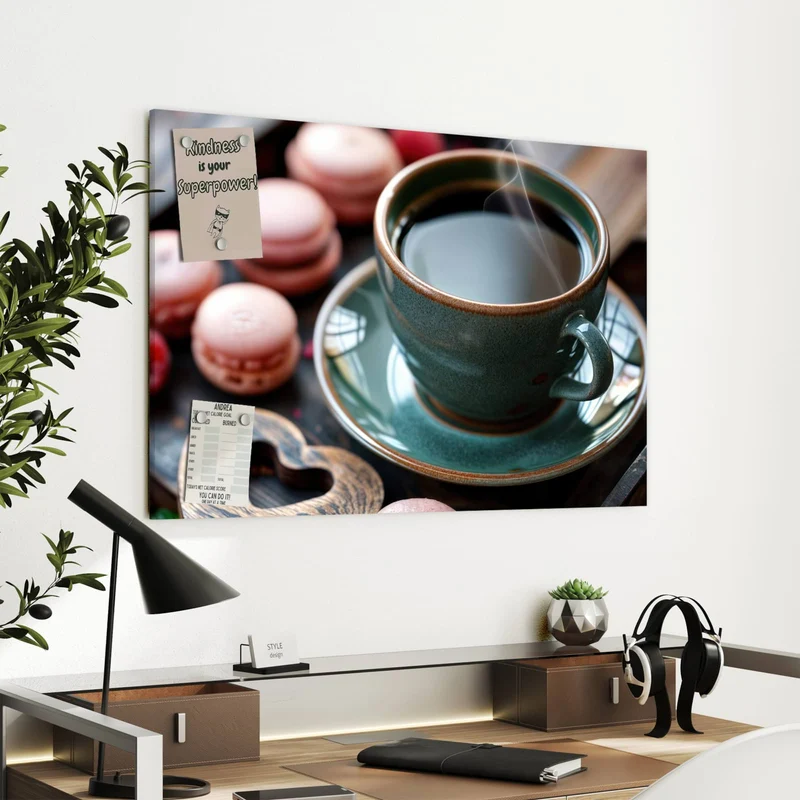 Metall Magnettafel - Kaffee mit Macarons