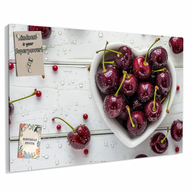 Metall Magnettafel - Kirschen in Herzschale