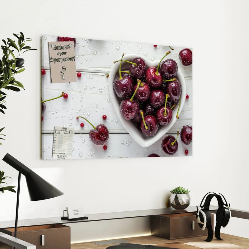 Metall Magnettafel - Kirschen in Herzschale
